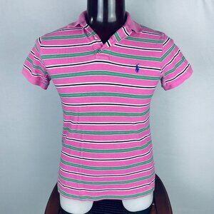Polo By Ralph Lauren Mens Polo Shirt Custom Fit Pink Green Stripe Little Pony M